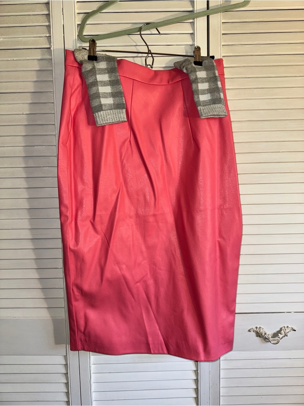 Vixen by Micheline Pitt Hot Pink Faux Leather Pencil Skirt